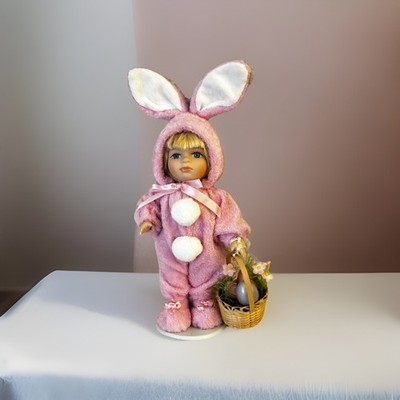 Collectors Choice Dan Dee Easter Porcelain 10'' Doll, Bunny Ears & Stand*