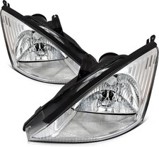 Chrome Housing Headlights Assembly For Ford Focus 2000-2004 Pair Headlamp Front