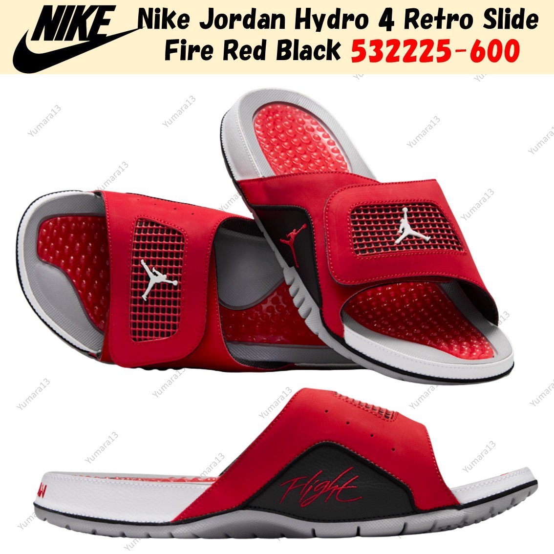 Nike Jordan Hydro 4 Retro Slide Fire Red Black 532225-600 Men's