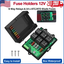 Joinfworld Relay Box Fuse Relay Box 12V Automotive Universal Fuse Panel w 6 Way