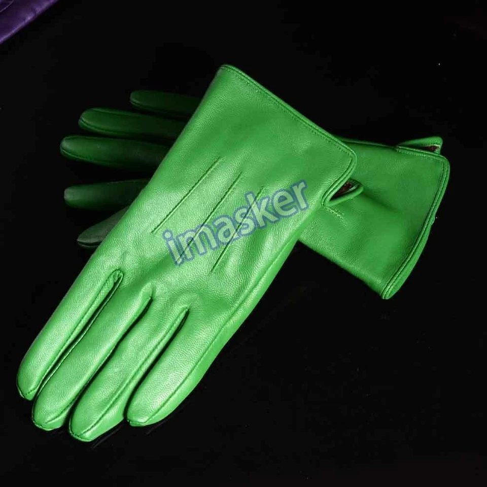 Nuevos guantes cortos para mujer 100 % cuero real piel de oveja invierno azul cálido nueve colores Foto 3 de 4