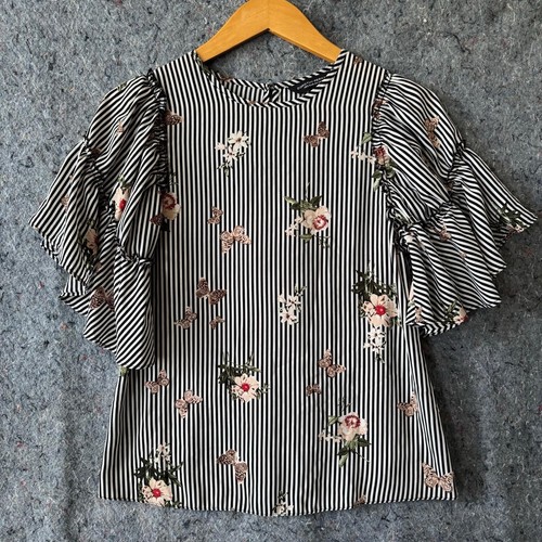 Dorothy Perkins 6 Stripe Floral Butterfly Ruffle Sleeve Blouse Top