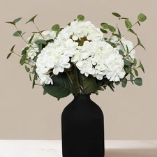 Real Touch White Faux Hydrangea Flowers 5 Heads With Eucalyptus Stems Greenery