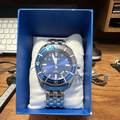 #ad Pulsar Diver Blue Sunburst Dial 100M Stainless Steel Wristwatch Date Indicator $100.00
