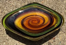 Mariusz Rynkiewicz VTG Hand Blown Art Glass Glitter Swirl Paper Weight 