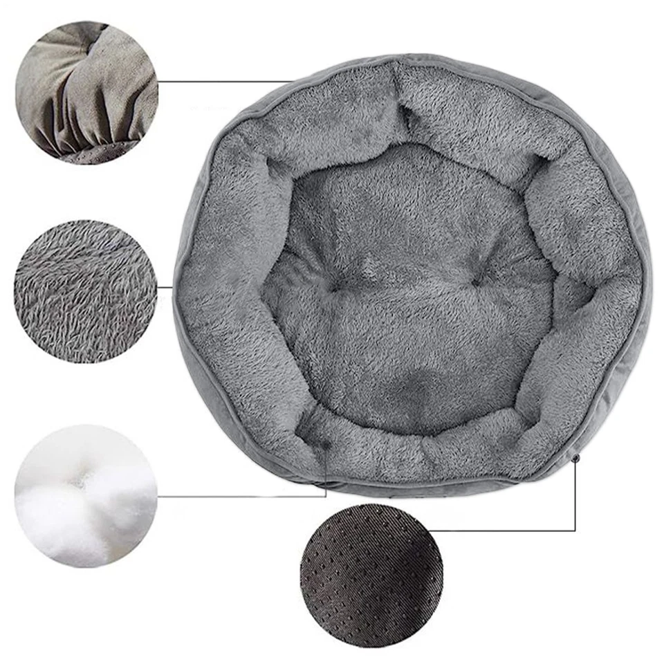 Donut Plush Pet Cat Bed Fluffy Soft Warm Calming Bed Sleeping Kennel Nest - Image 4 of 4