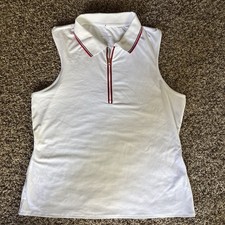 Varley Performance Sleeveless 1/4 Zip Collared Stretch Tank Top White/Red XL