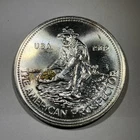 1982 Engelhard 1oz Silver American Prospector W/ GOLD NUGGETS Big E Toner Spots