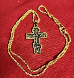 Authentic 10 GOLD PLATED Orthodox Russia Greek Cross Christian Necklace24 "Chain Pendant