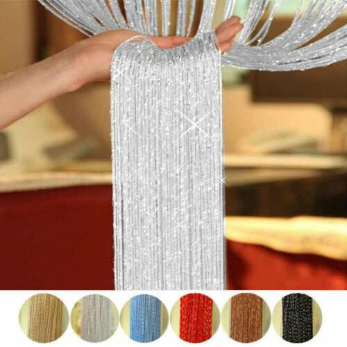 String Door Curtain Bead Silver Ribbon Doorway Room Dividers Window Panel Tassel - Picture 3 of 17