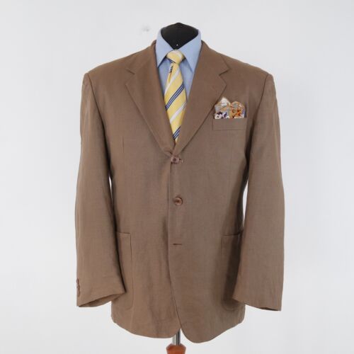 Mens Linen Blazer 46R UK Size C&A Brown Sport Coat Summer Jacket - Picture 4 of 14
