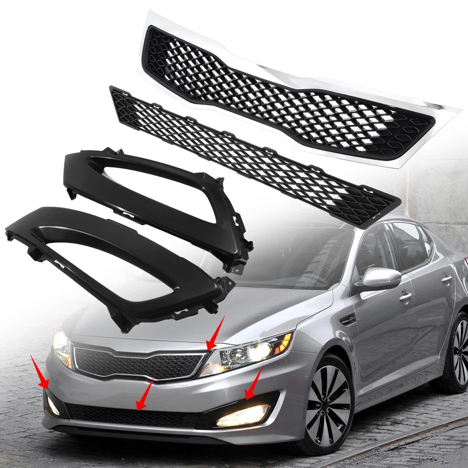 For 2011 2012 2013 Kia Optima LX EX Front Upper Lower Grille w/ Fog Light Bezels Foto 2 de 4