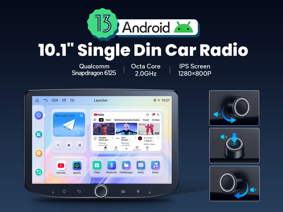 8+128GB Qualcomm Android 13 10.1 Zoll Autoradio Einzeldin mit Drehknopf 8 Kern  - Bild 2 von 4