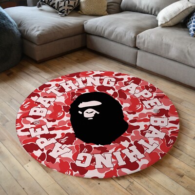Red A Bathing Ape Round Area Rug, Bape, Street Fashion Carpet Mat