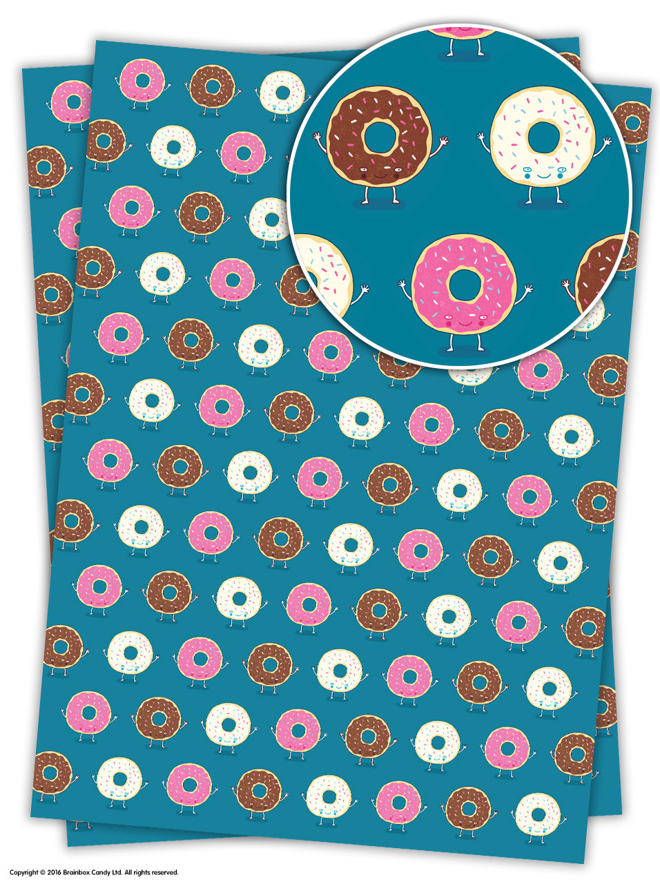 Brainbox Candy Donut wrapping paper gift wrap 2 sheets birthday funny novelty