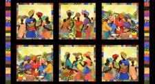 24" X 44" Panel African Story Quilt Baskets Black Cotton Fabric D376.58
