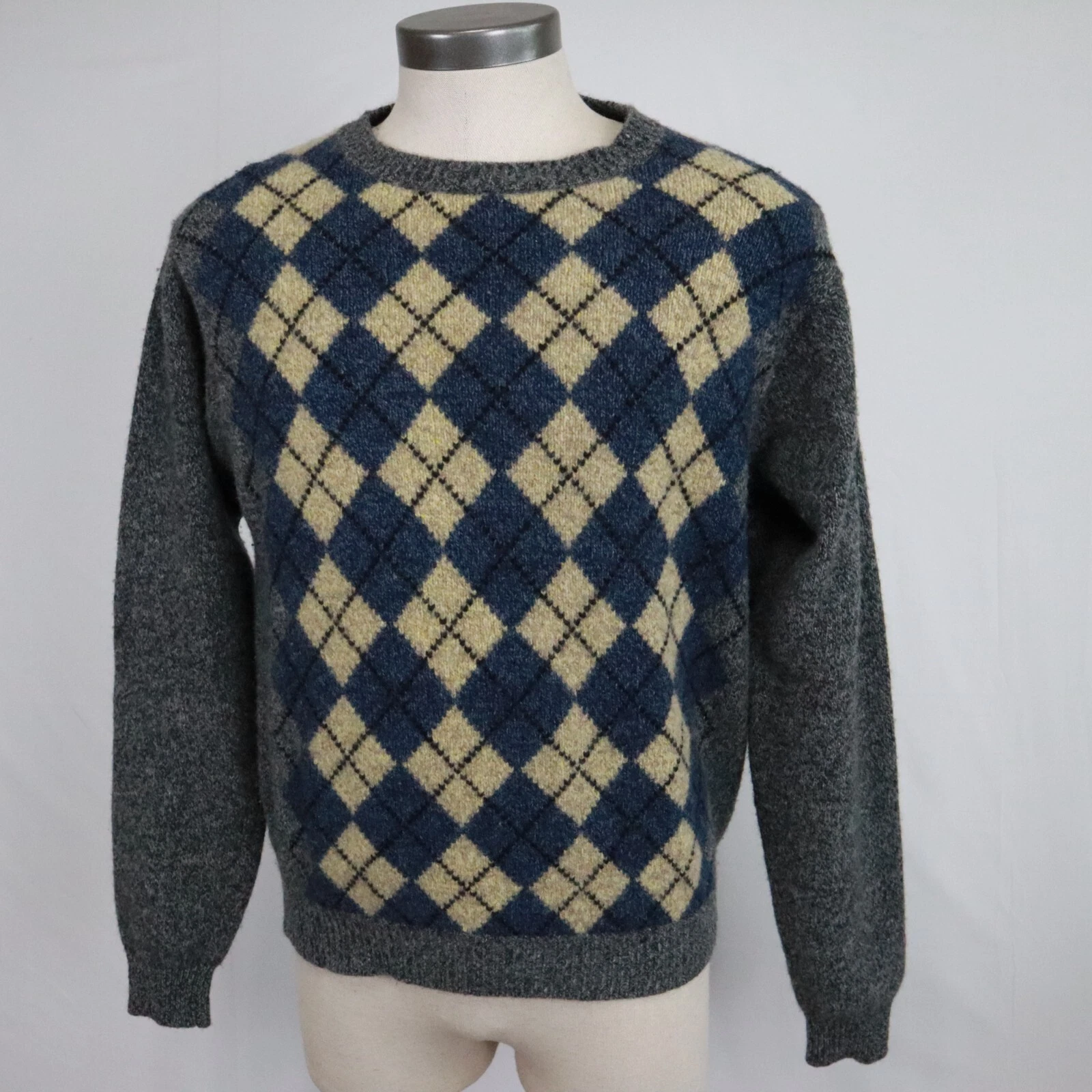 Geoffrey Beene Sweater Mens Large Lambs Wool Pullover Argyle/Diamond Long Sleeve