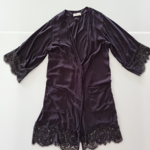 Peter Alexander Black Lace Trim Dressing Gown Size XS Au 8 Cotton Tie