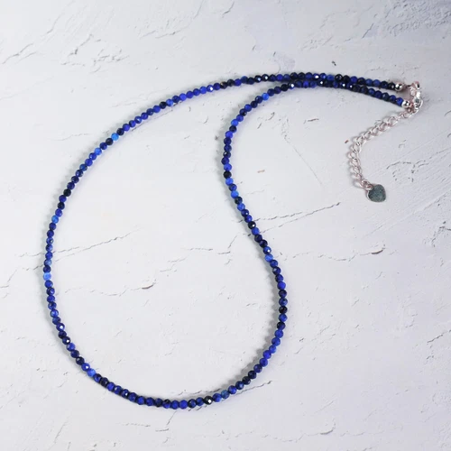 3 mm blau Lapis zarte Perlen Halskette Lapislazuli Kristall zierliche Halskette AAA - Bild 1 von 5