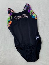 GK ELITE Leotard GYMNASTICS Black RIVER CITY Swarovski RHINESTONES Racerback AXS