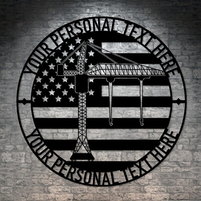 Personalized US Tower Crane Name Metal Sign. Custom Crane operator Wall Decor