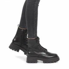 New $343 ASH Lynch Biker Front Zip Chunky Combat Leather Boots Women 39 US 8 8.5
