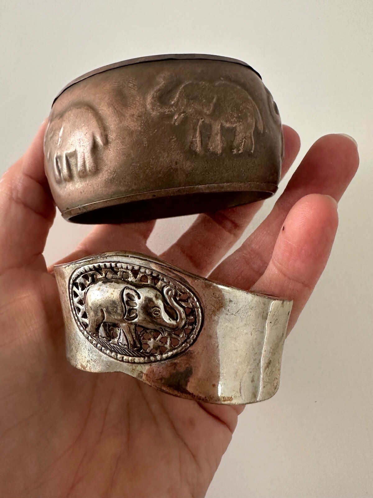 Elephant Bangle Cuff Wide Statement  Bracelet Sil… - image 3