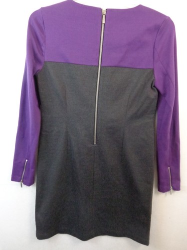 Michael Kors Dress Women's 10 Purple Grey Long Sleeve Shift Color Block - Picture 6 of 13