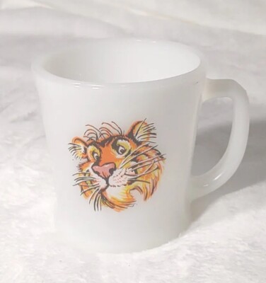 Fire King Esso Exxon Tiger Vintage Coffee Cup Mug White Milk Glass