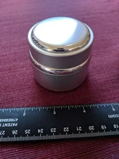 New Empty Makeup Sample Cream Container Pot Brushed Silver & Chrome w/Inner Lid 