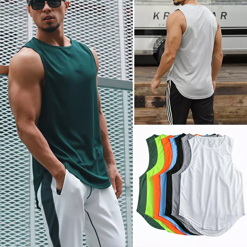 Mens Summer Plain Gym Muscle Tank Top Quick Dry Sleeveless Running