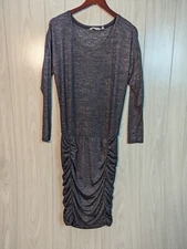 Athleta Tulip Dress Long Sleeve Ruched Skirt Midi Sheath Heather Gray Size ST