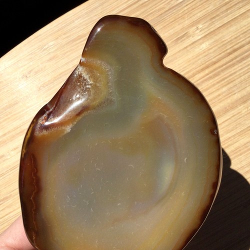 Agate Geode Slice Cut Polished Face Pitted Rock Back Natural Brown Crystal 4.5" - 第 5/8 張圖片