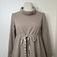 Vintage Womens Medium Tan Mod Babydoll Dress Goblincore Academia Long Sleeve