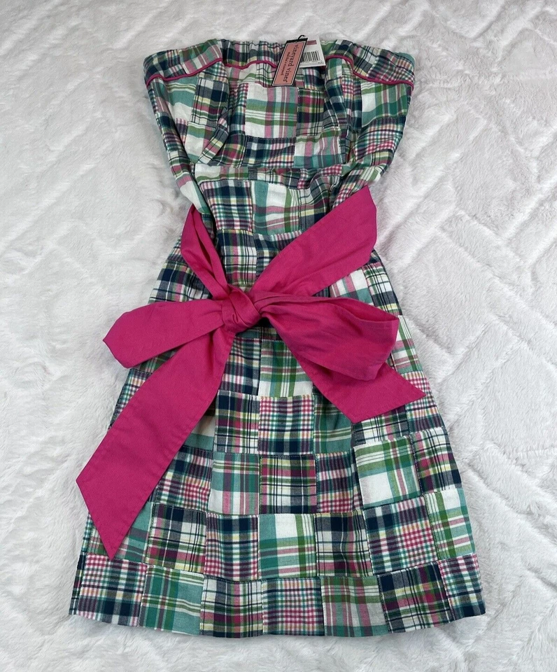 *NWT* Vineyard Vines Dress Women's Madras Patchwork Strapless - Sz 00 - Image 2 of 4