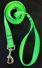 Highly Reflective Dog Leash 6' Glows at Night Heavy Duty Hot Green Black