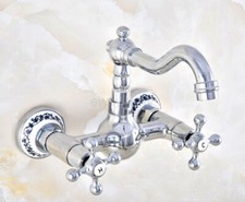 Bathroom Faucet 360 Swivel Spout Wall Mounted Dual Handle Kitchen Sink Mixer Tap