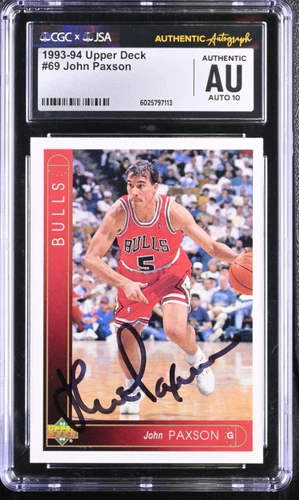 John Paxson Signed 1993-94 Upper Deck Card #69 Chicago Bulls CGC AU JSA 10 Auto