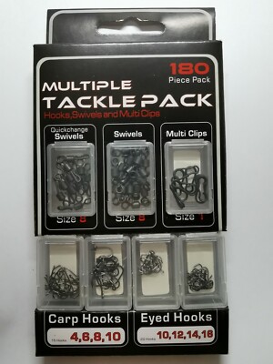 11BOXEN 180 STÜCK GROBES KARPFEN ANGELGERÄT VERPACKT HAKEN, WIRBEL, MULTI CLIPS