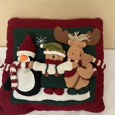 Soft Plush Winter Character Pillow W/ Moose, Bear and Penguin On Snowbank