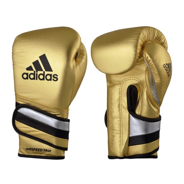  adiSPEED 10oz ゴールド ボクシンググローブ Adidas Adispeed Speed Pro Boxing Gloves w/ Strap - Metallic Gold