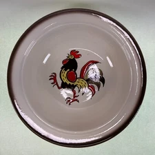 Metlox Poppytrail Red Rooster Brown Rim Vegetable Bowl 10"
