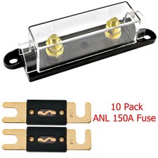 1/0/4/8 Gauge ANL Fuse Holder with 10 Pack Gold Plated 150 Amp ANL Fuse