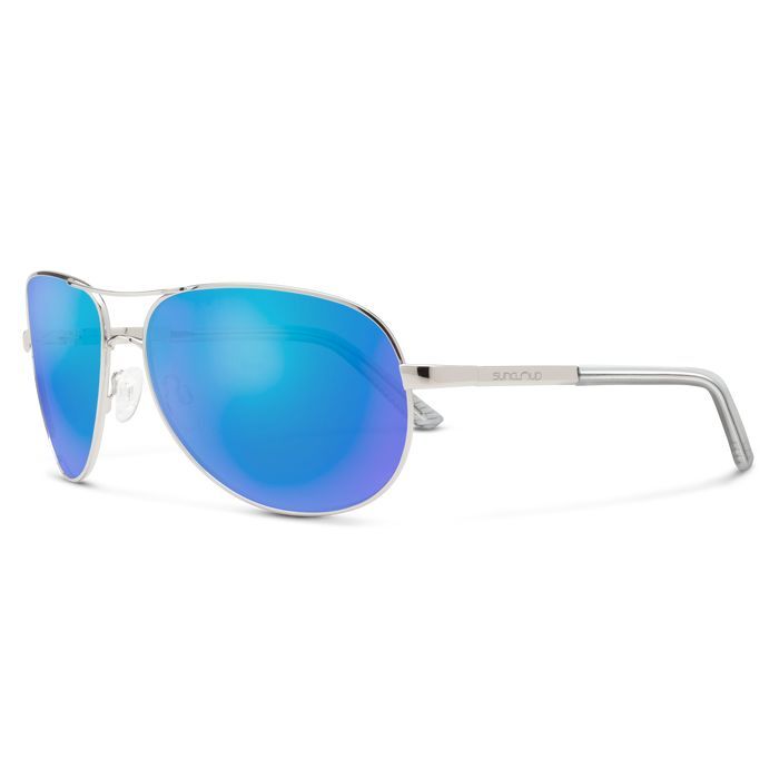 Suncloud Aviator Sunglasses, Silver Frame, Polarized Blue Mirror Lens-image