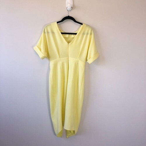 Asos Woven Midi Dress V Back Split Front Butter Yellow Women Petite Size 6 NWT’s - Picture 2 of 11