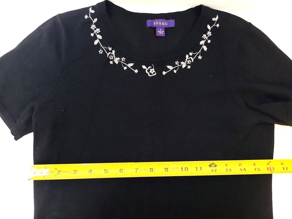 Camisa Bogari Para Mujer Talla S Negra con Bordado Plateado Manga S Suéter Pullover Foto 4 de 4