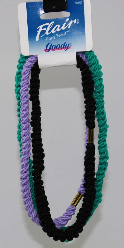 Goody Vintage 1996 "Flair" Pony Twists #Pack: Aqua/Púrpura/Negro #78507 Foto 2 de 4