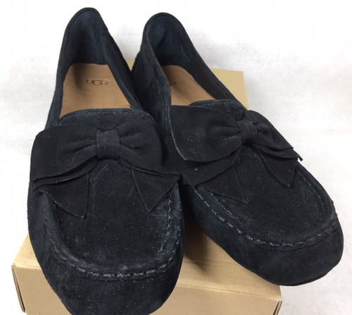 UGG Australia Lilliana Fixed Bow Suede Flats loafers 1010098 Black women's shoes - Picture 5 of 12