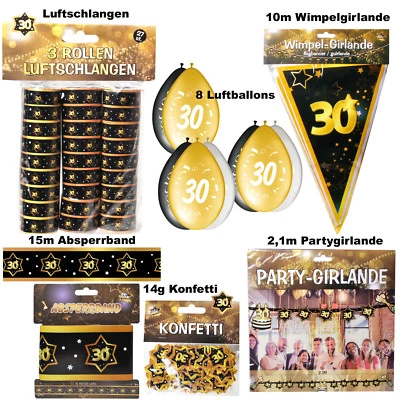 GESCHENKEPARADIES 24 30. Geburtstag Deko Set 30 Jahre Dekoration Party Zubehör Gold Girlanden Ballons