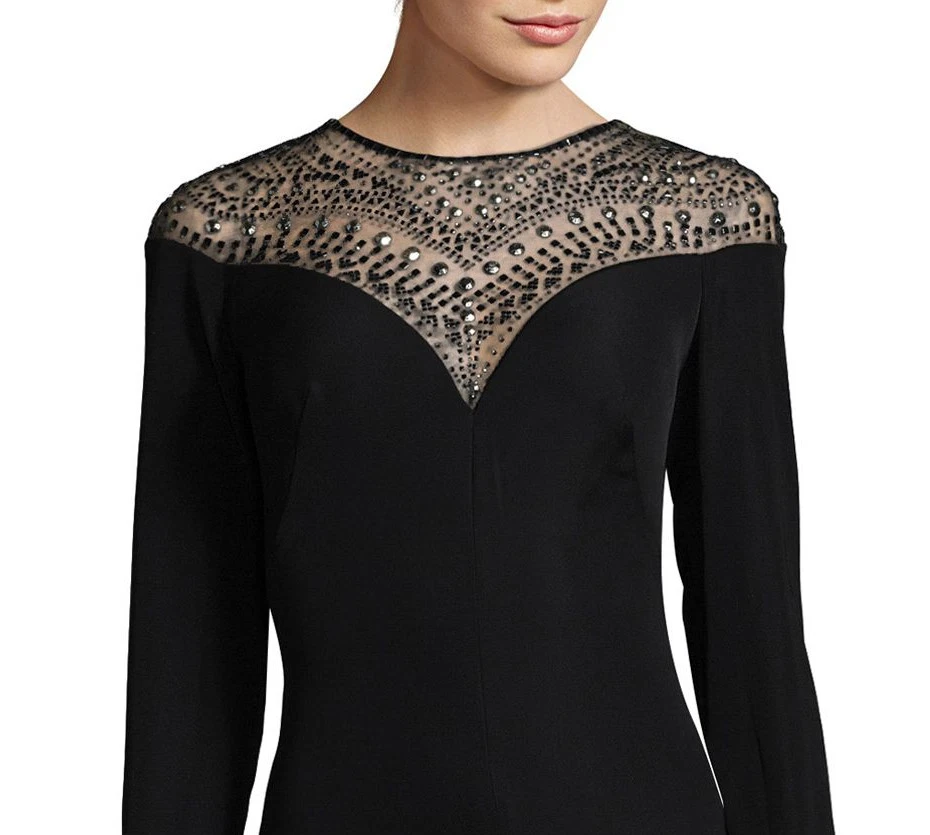 Nuevo con etiquetas Vestido de crepé Tadashi Shoji negro adornado $528 Foto 2 de 4